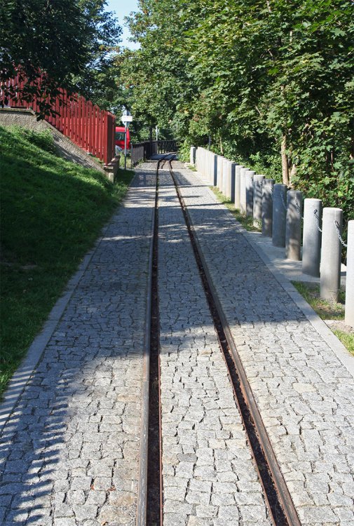 Dráha rekonstruované důlní drážky v ulici Pod Struhami